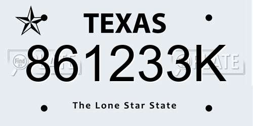 861233K Texas License Plate