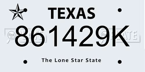 861429K Texas License Plate