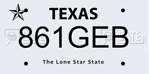861GEB Texas License Plate