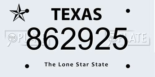 862925 Texas License Plate