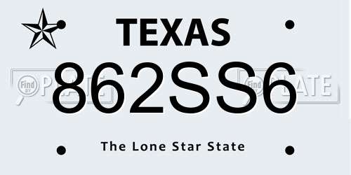 862SS6 Texas License Plate