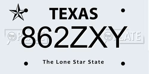 862ZXY Texas License Plate