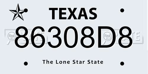 86308D8 Texas License Plate
