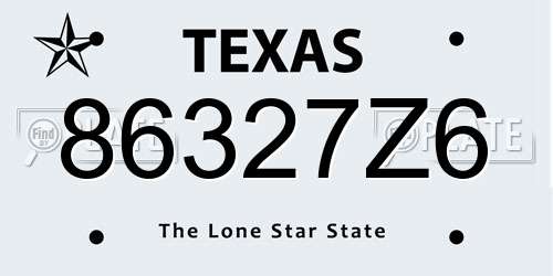 86327Z6 Texas License Plate
