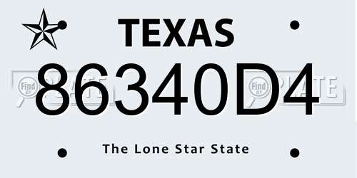 86340D4 Texas License Plate