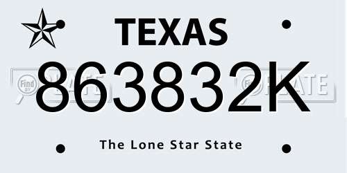 863832K Texas License Plate