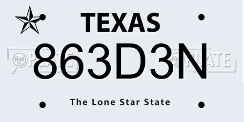 863D3N Texas License Plate