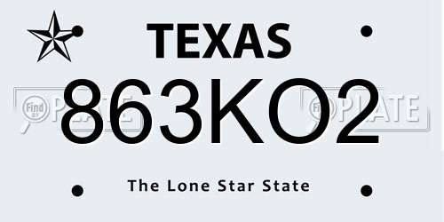 863KO2 Texas License Plate