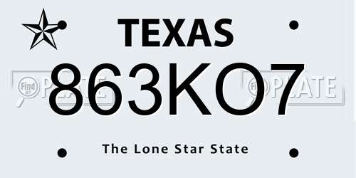 863KO7 Texas License Plate