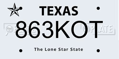 863KOT Texas License Plate