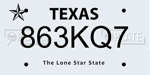 863KQ7 Texas License Plate
