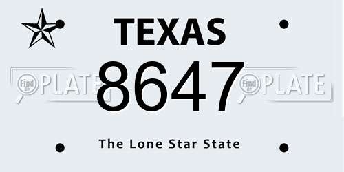 8647 Texas License Plate