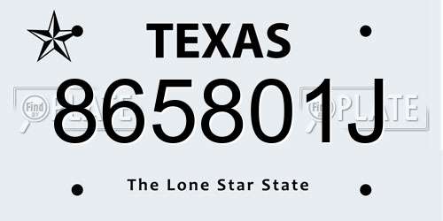 865801J Texas License Plate