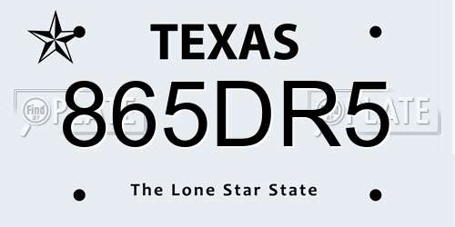 865DR5 Texas License Plate