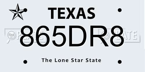 865DR8 Texas License Plate