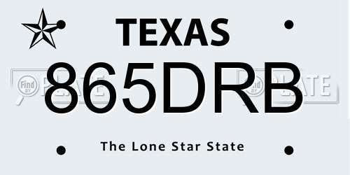 865DRB Texas License Plate
