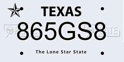 865GS8 Texas License Plate