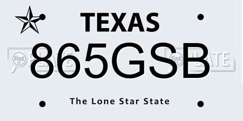 865GSB Texas License Plate