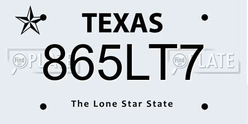 865LT7 Texas License Plate