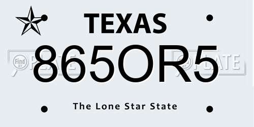 865OR5 Texas License Plate