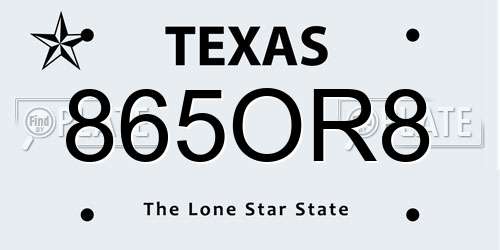 865OR8 Texas License Plate