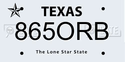 865ORB Texas License Plate