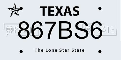 867BS6 Texas License Plate