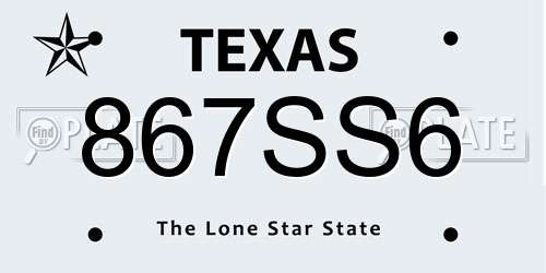 867SS6 Texas License Plate