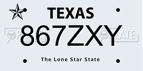 867ZXY Texas License Plate