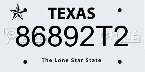 86892T2 Texas License Plate