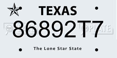86892T7 Texas License Plate