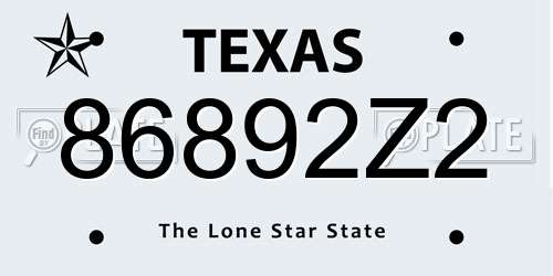 86892Z2 Texas License Plate