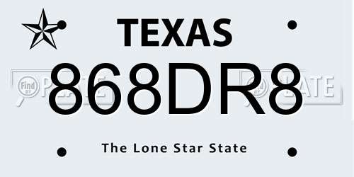 868DR8 Texas License Plate