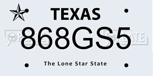 868GS5 Texas License Plate
