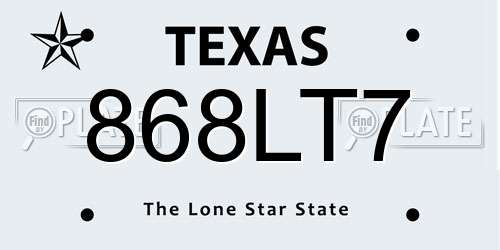 868LT7 Texas License Plate