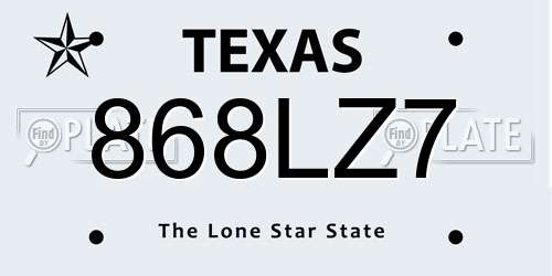 868LZ7 Texas License Plate