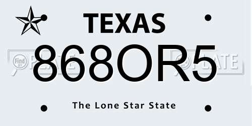 868OR5 Texas License Plate