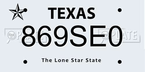 869SE0 Texas License Plate