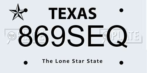 869SEQ Texas License Plate