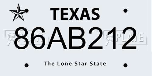 86AB212 Texas License Plate