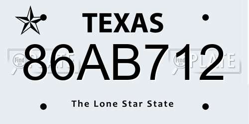 86AB712 Texas License Plate