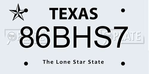86BHS7 Texas License Plate