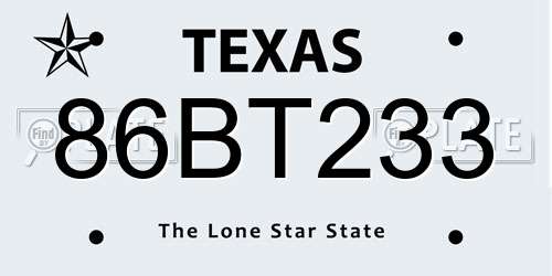 86BT233 Texas License Plate