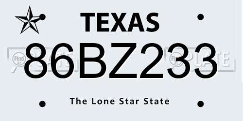 86BZ233 Texas License Plate