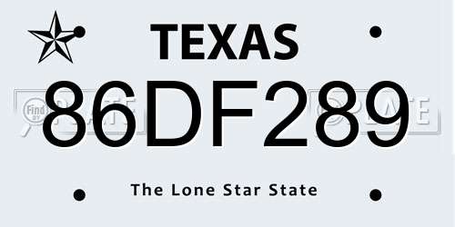 86DF289 Texas License Plate