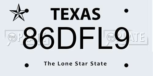 86DFL9 Texas License Plate