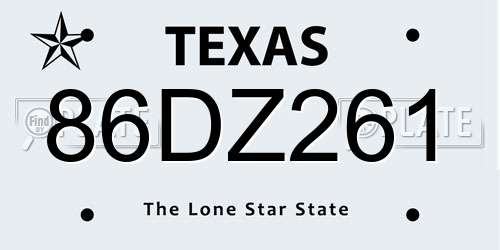 86DZ261 Texas License Plate