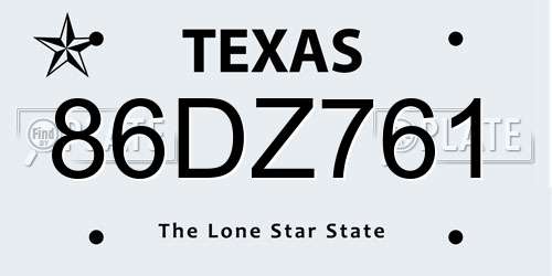 86DZ761 Texas License Plate