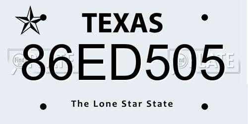 86ED505 Texas License Plate