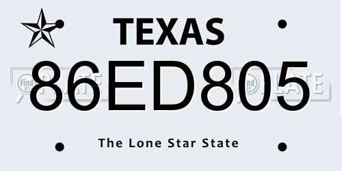 86ED805 Texas License Plate